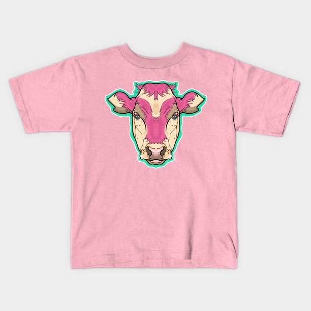 Strawberry cow symmetrical portrait style Kids T-Shirt by illustratelaw